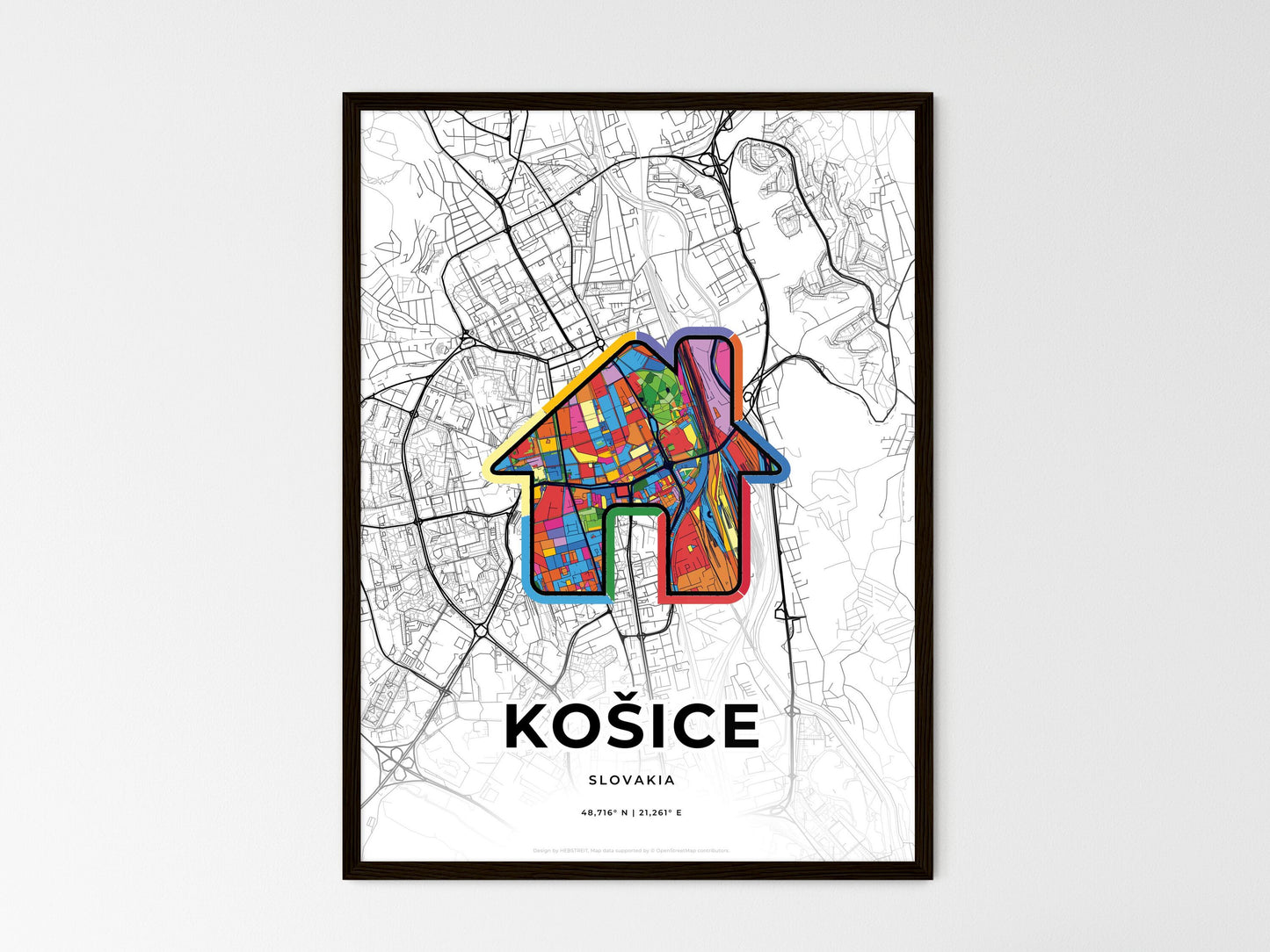 Košice Slovakia wedding art map with home icon