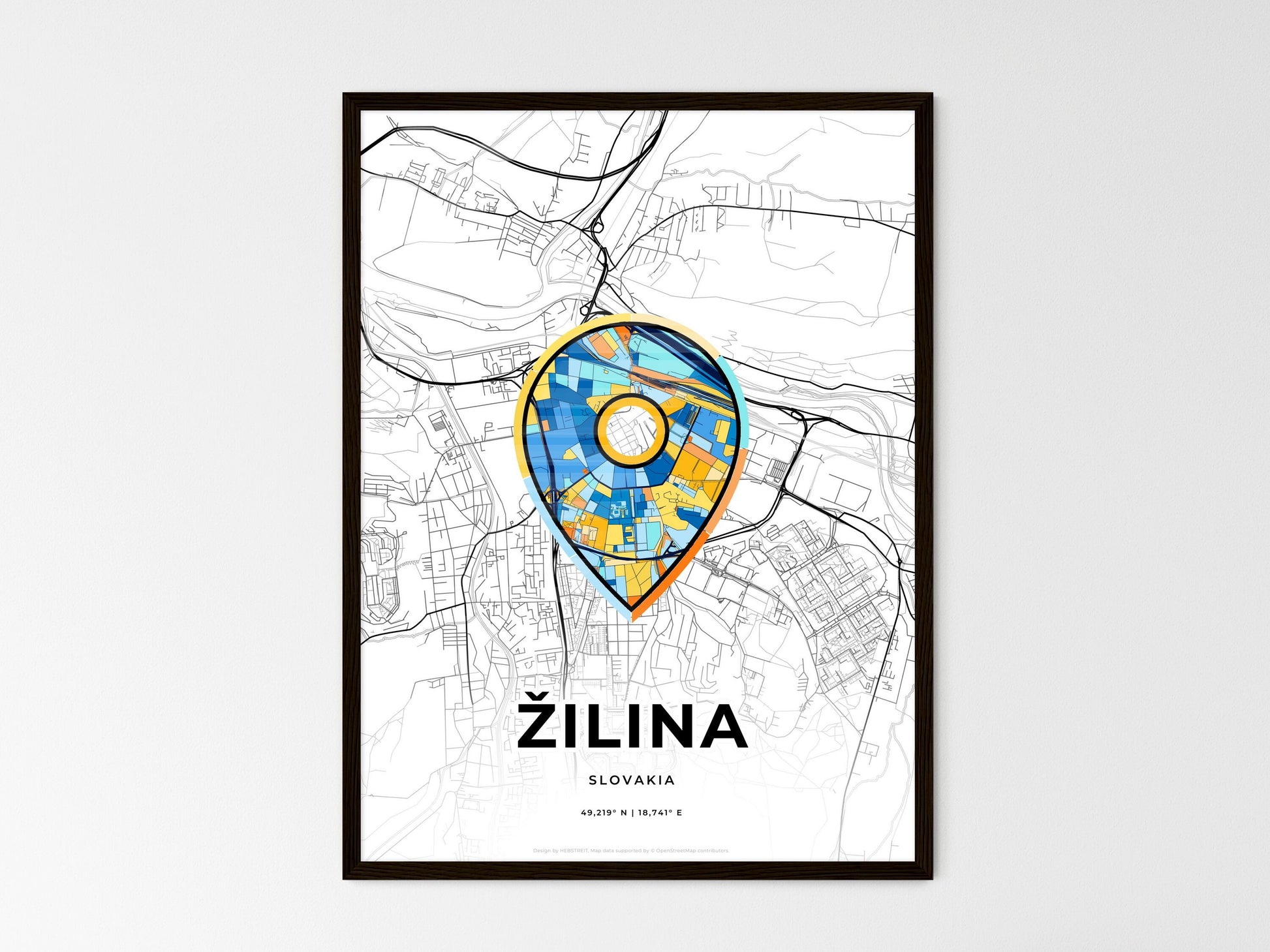 ŽILINA SLOVAKIA minimal art map with a colorful icon. Where it all began, Couple map gift. Style 1