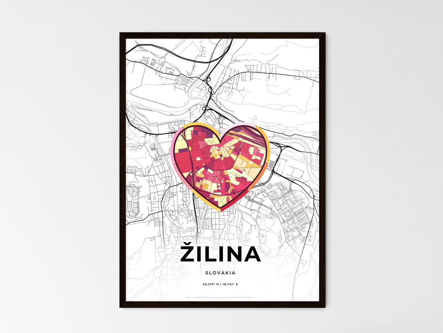 ŽILINA SLOVAKIA minimal art map with a colorful icon. Where it all began, Couple map gift. Style 2
