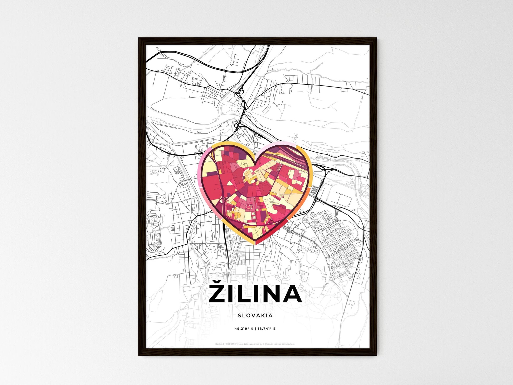 ŽILINA SLOVAKIA minimal art map with a colorful icon. Where it all began, Couple map gift. Style 2
