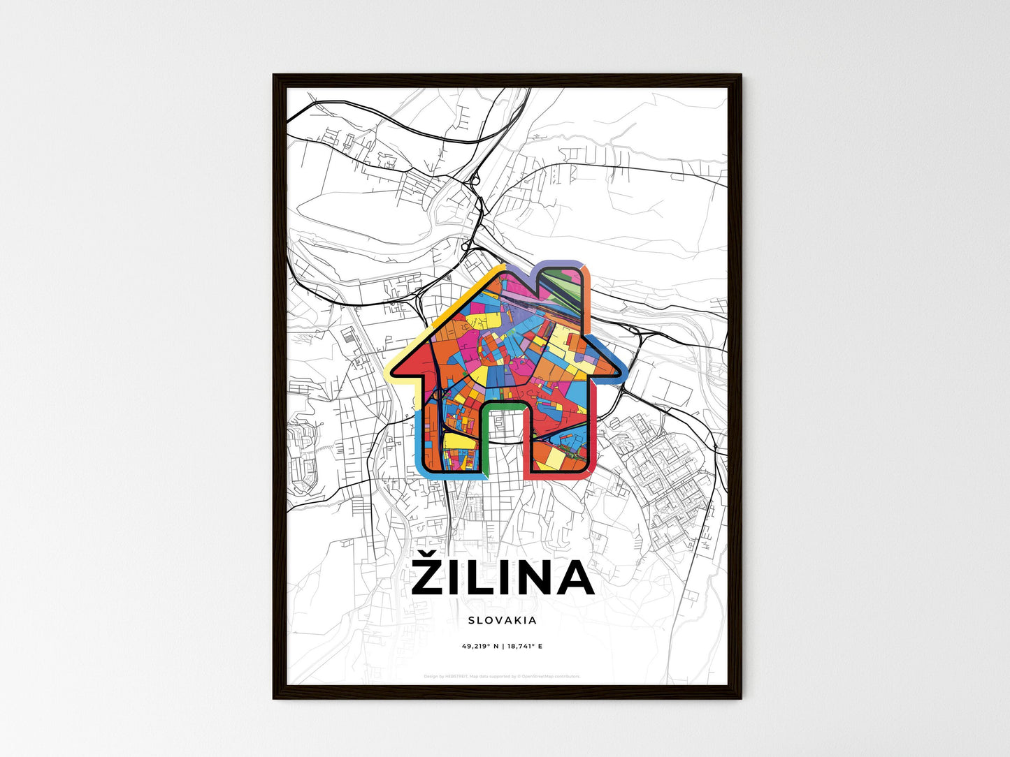 ŽILINA SLOVAKIA minimal art map with a colorful icon. Where it all began, Couple map gift. Style 3