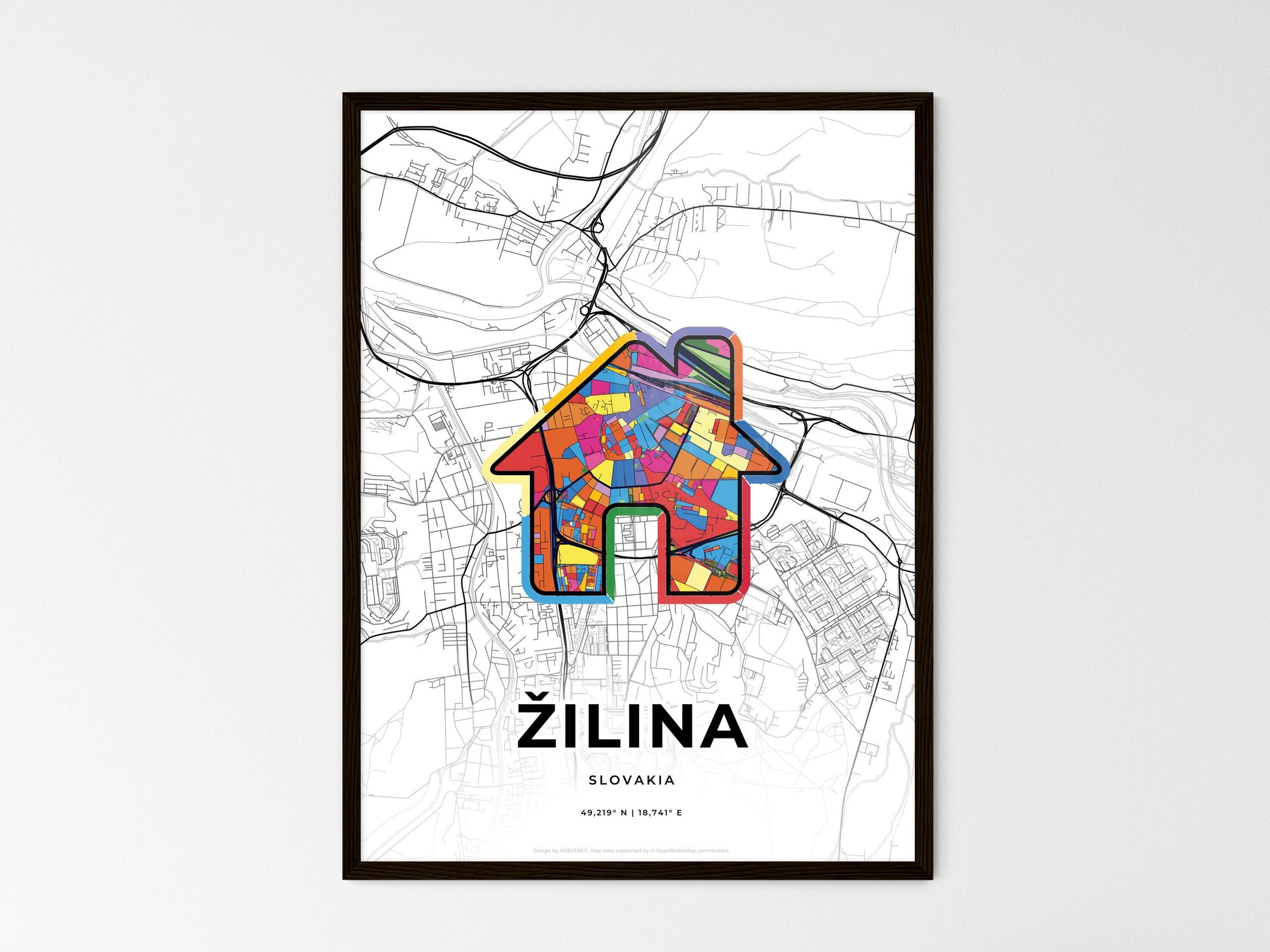ŽILINA SLOVAKIA minimal art map with a colorful icon. Where it all began, Couple map gift. Style 3