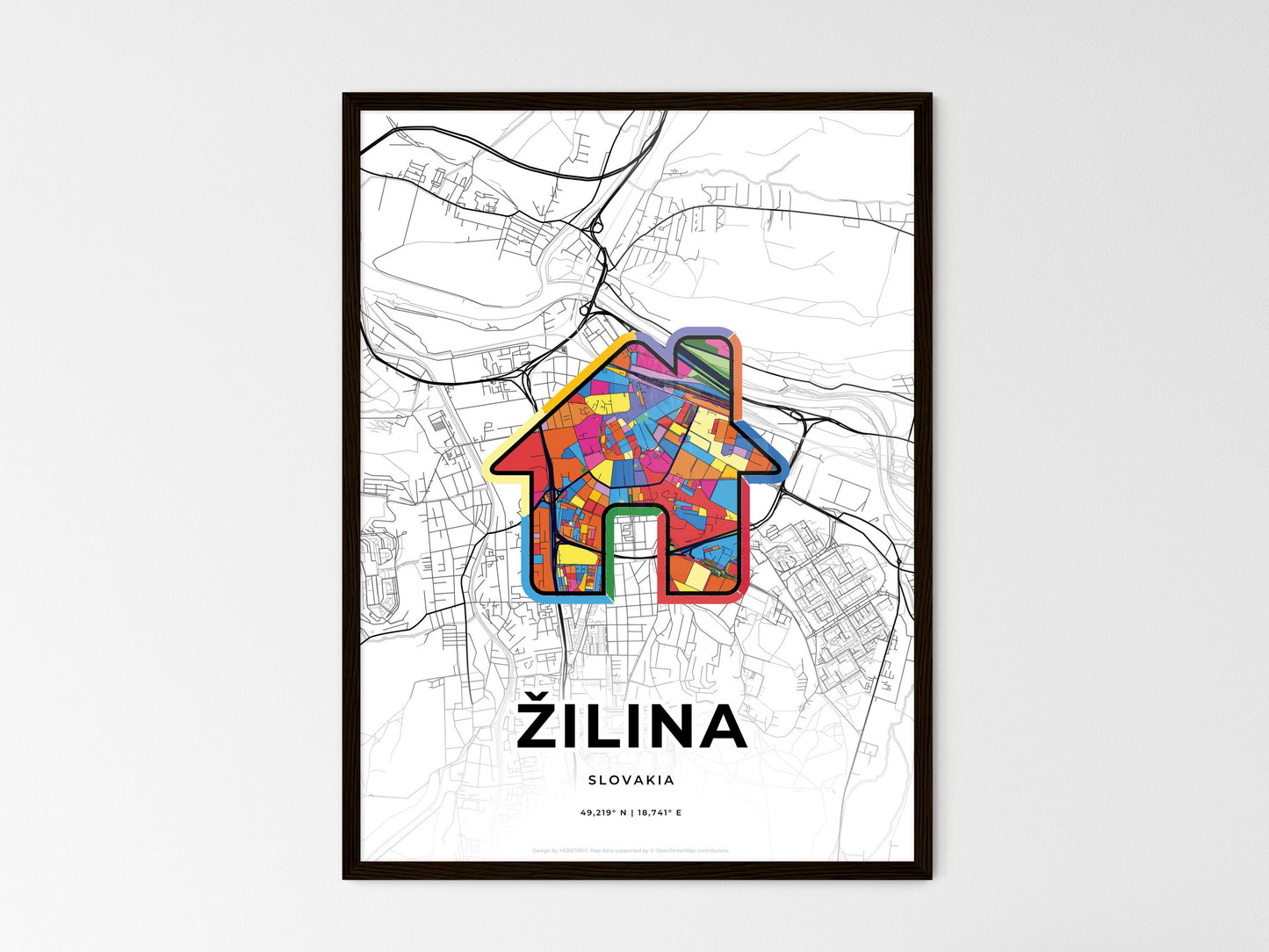 Žilina Slovakia wedding art map with home icon