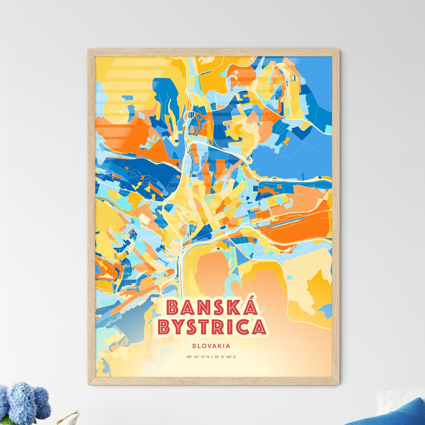 Colorful BANSKÁ BYSTRICA SLOVAKIA Fine Art Map Blue Orange