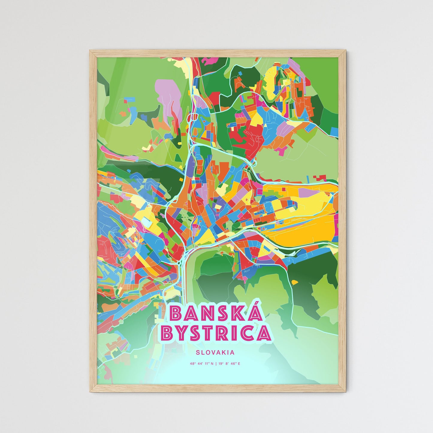 Colorful BANSKÁ BYSTRICA SLOVAKIA Fine Art Map Crazy Colors