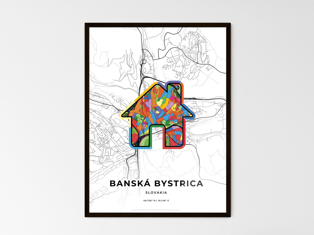 Banská Bystrica Slovakia wedding art map with home icon