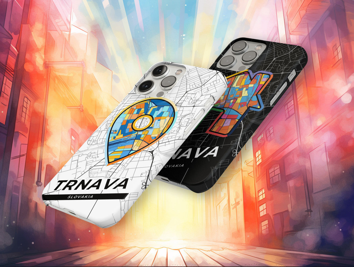 Trnava Slovakia slim phone case with colorful icon. Birthday, wedding or housewarming gift. Couple match cases.