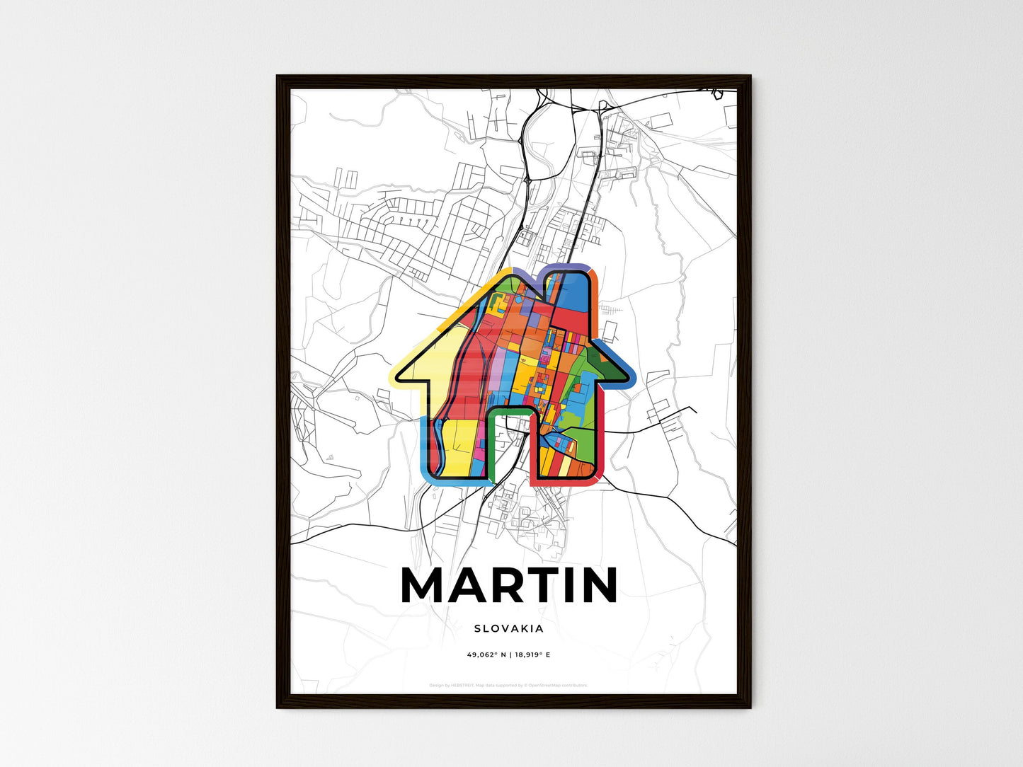 Martin Slovakia wedding art map with home icon