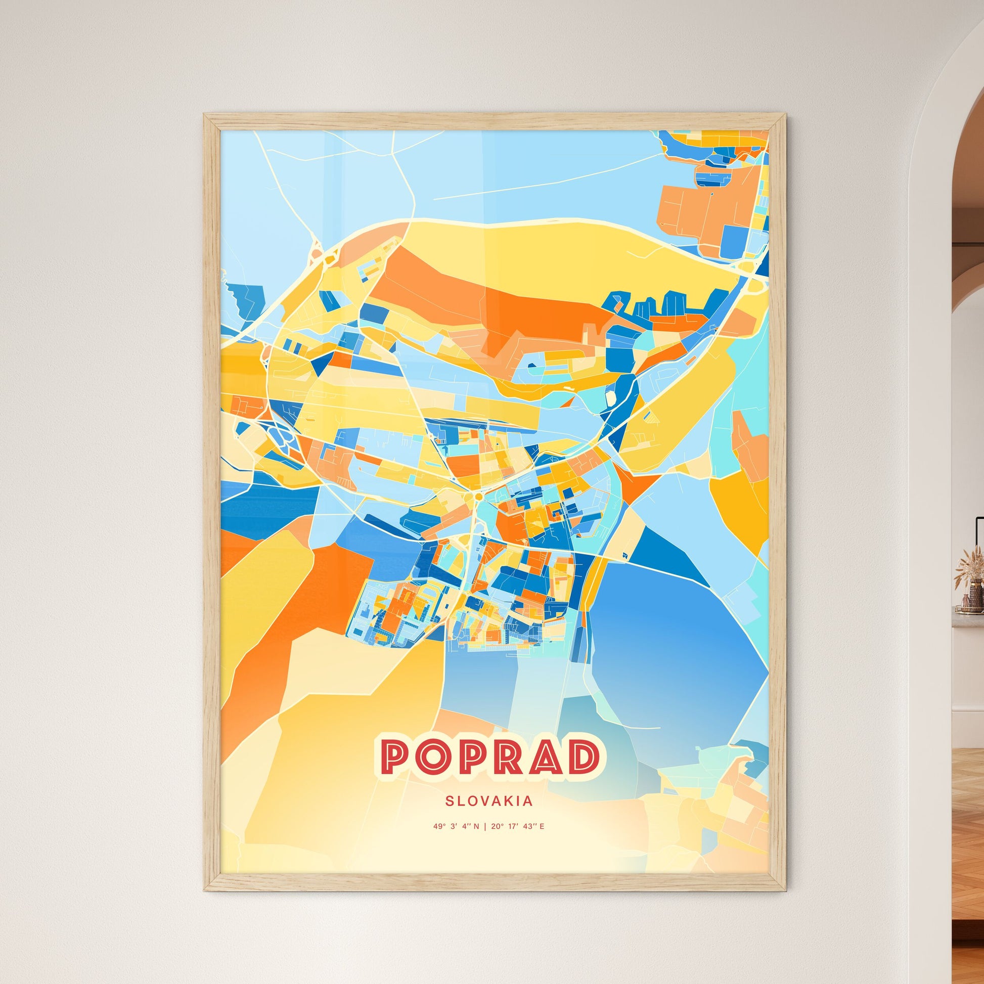 Colorful POPRAD SLOVAKIA Fine Art Map Blue Orange