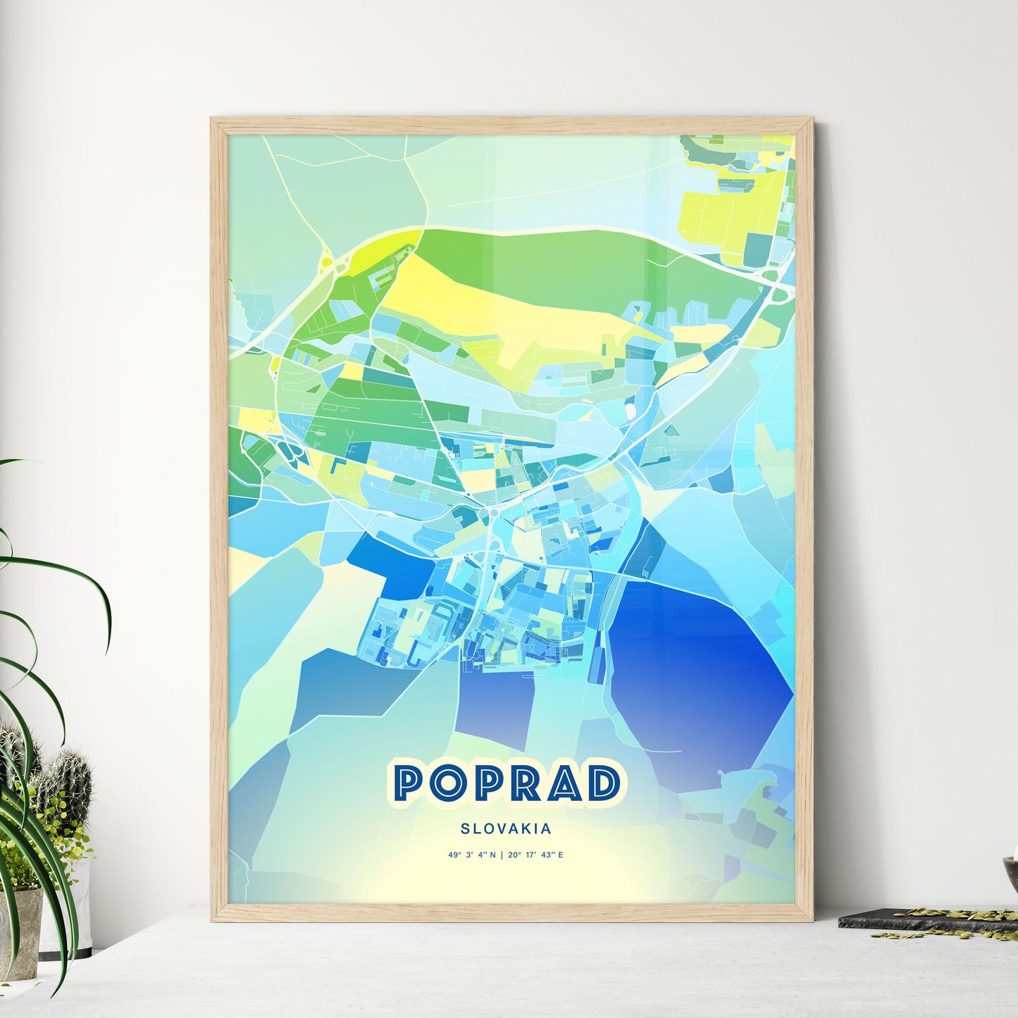 Colorful POPRAD SLOVAKIA Fine Art Map Cool Blue