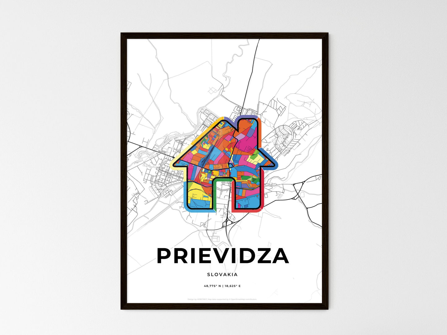 Prievidza Slovakia wedding art map with home icon