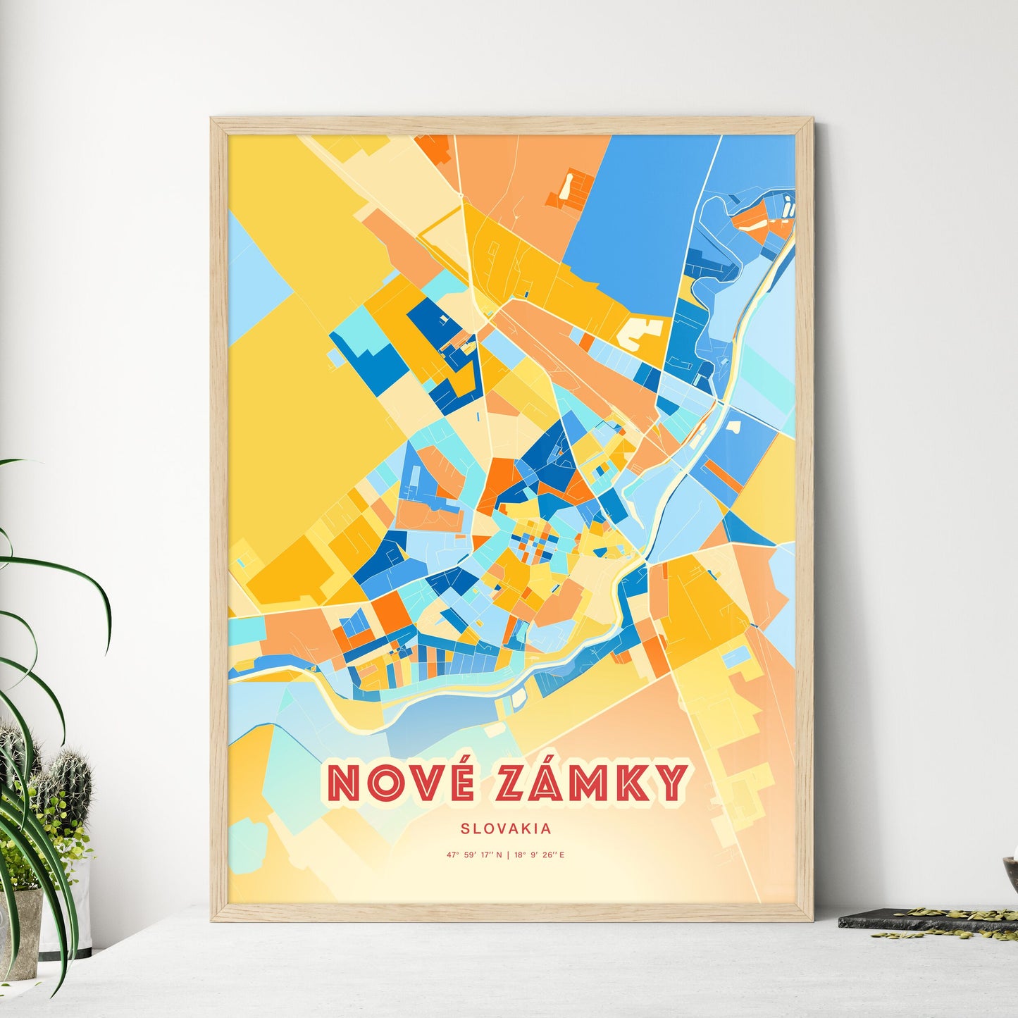 Colorful NOVÉ ZÁMKY SLOVAKIA Fine Art Map Blue Orange