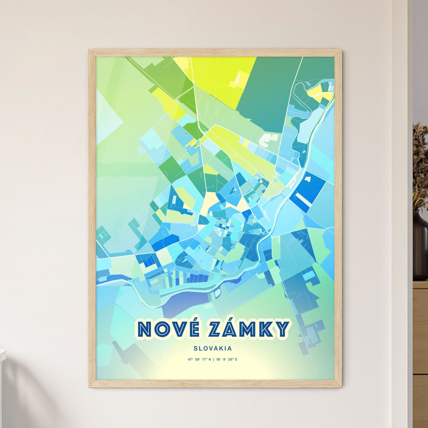 Colorful NOVÉ ZÁMKY SLOVAKIA Fine Art Map Cool Blue