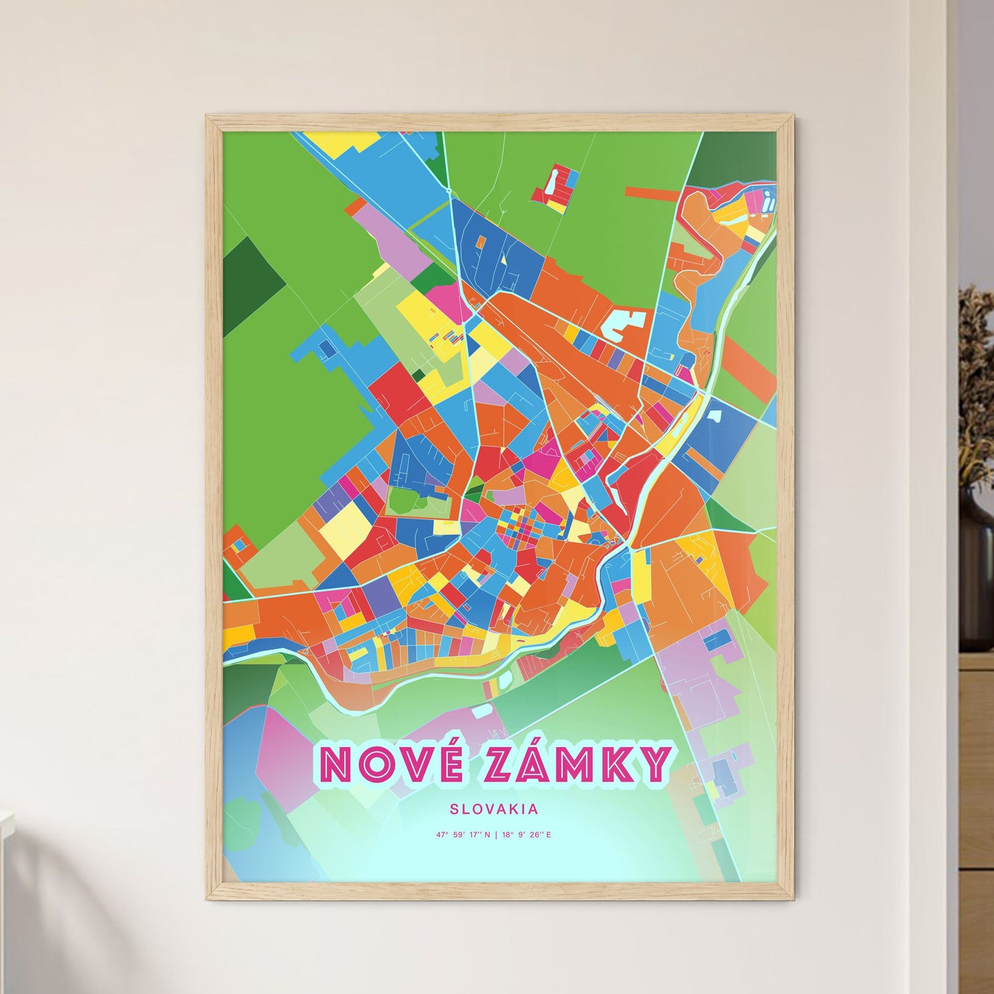 Colorful NOVÉ ZÁMKY SLOVAKIA Fine Art Map Crazy Colors