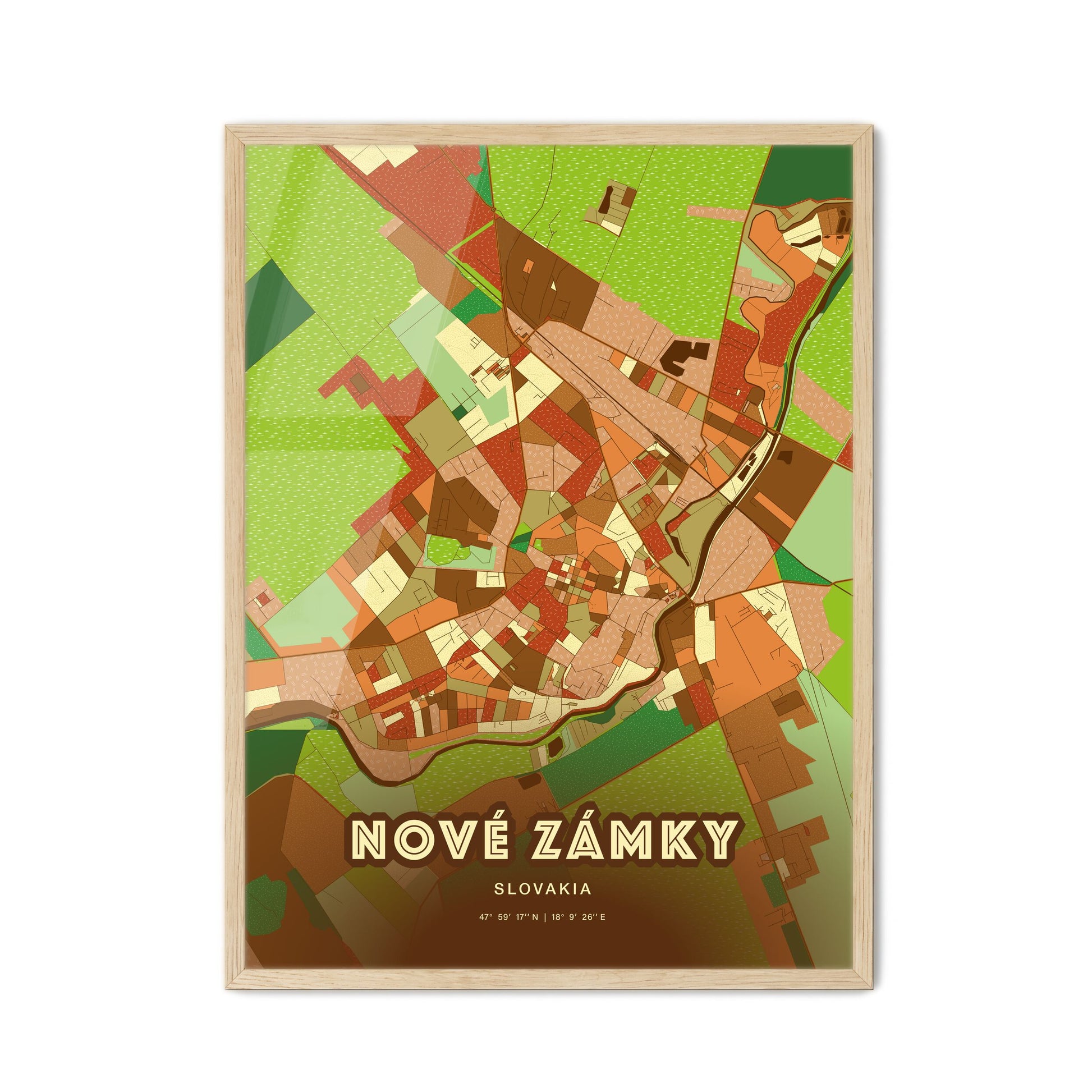 Colorful NOVÉ ZÁMKY SLOVAKIA Fine Art Map Farmhouse