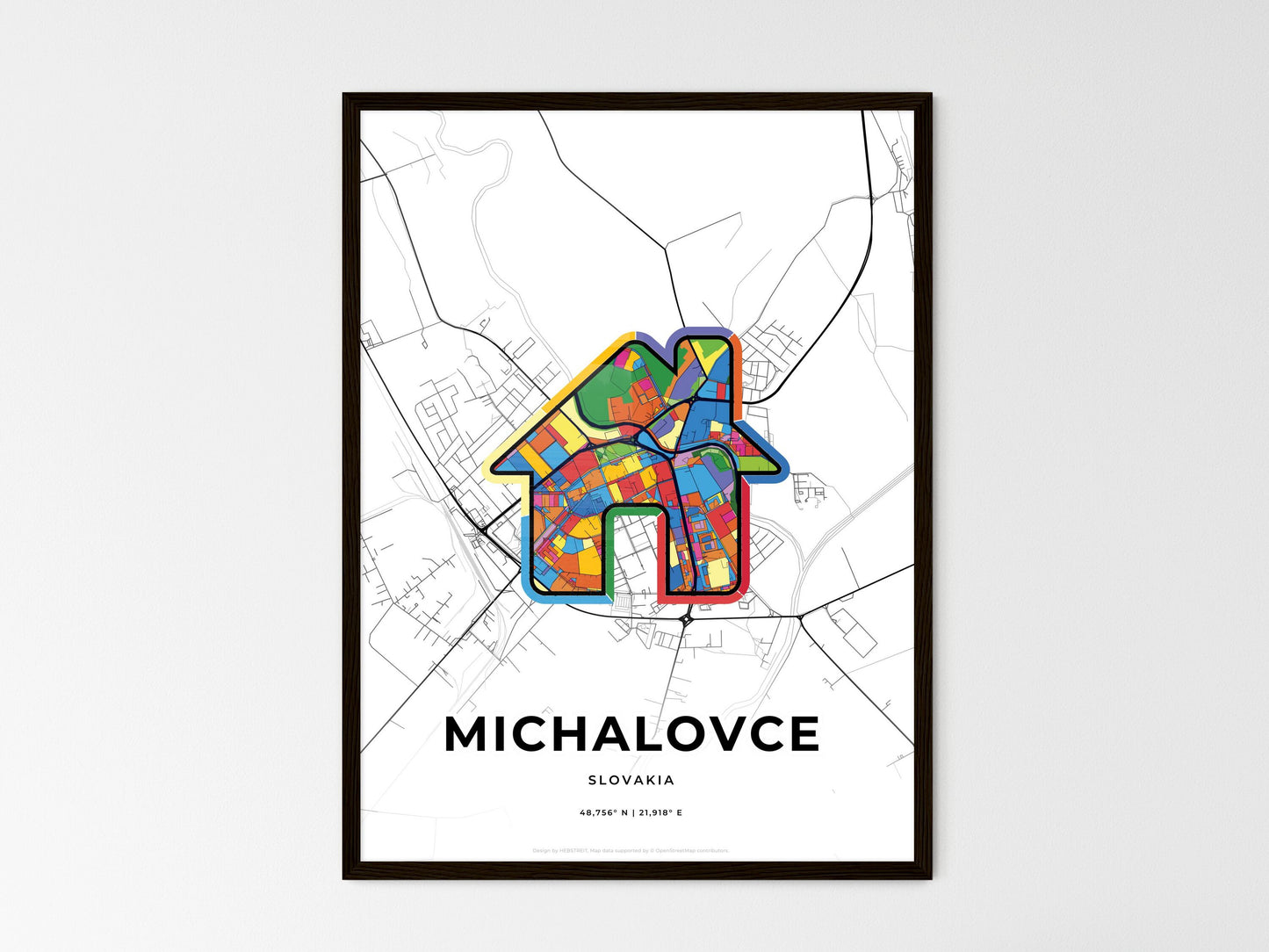 Michalovce Slovakia wedding art map with home icon