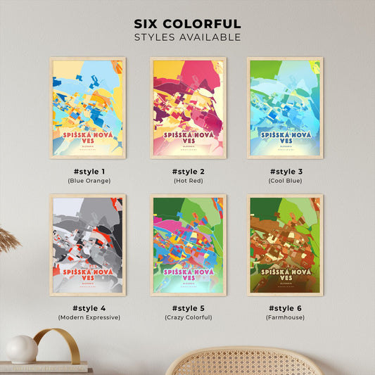 Colorful SPIŠSKÁ NOVÁ VES SLOVAKIA Fine Art Map Blue Orange