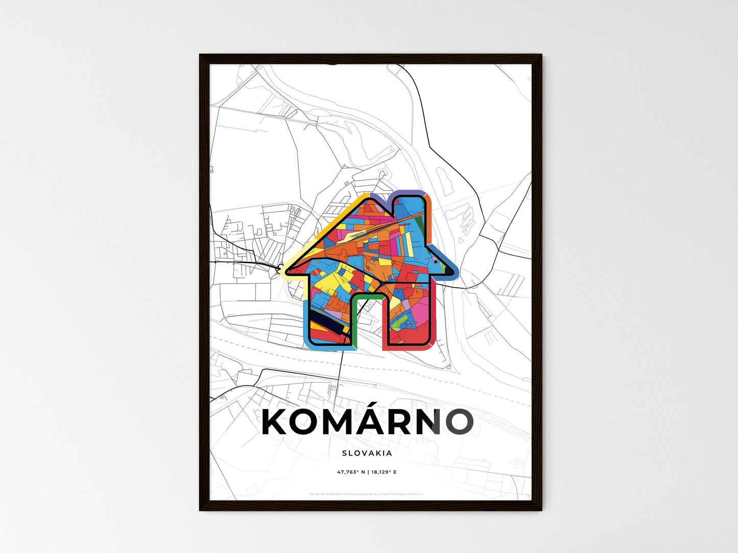 Komárno Slovakia wedding art map with home icon