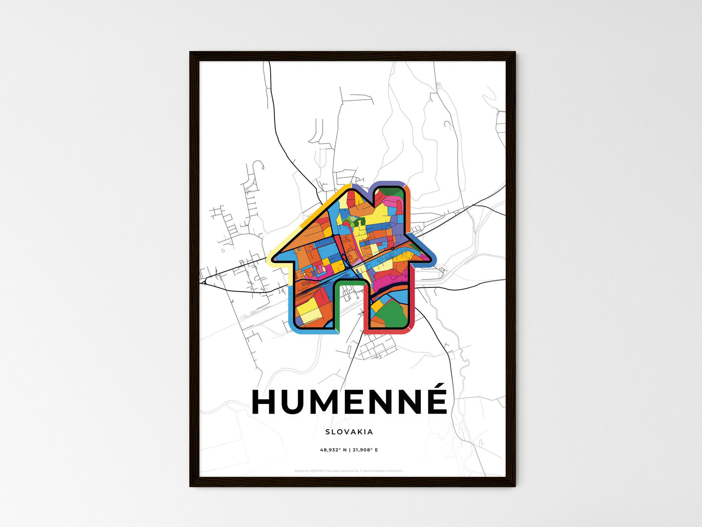 Humenné Slovakia wedding art map with home icon