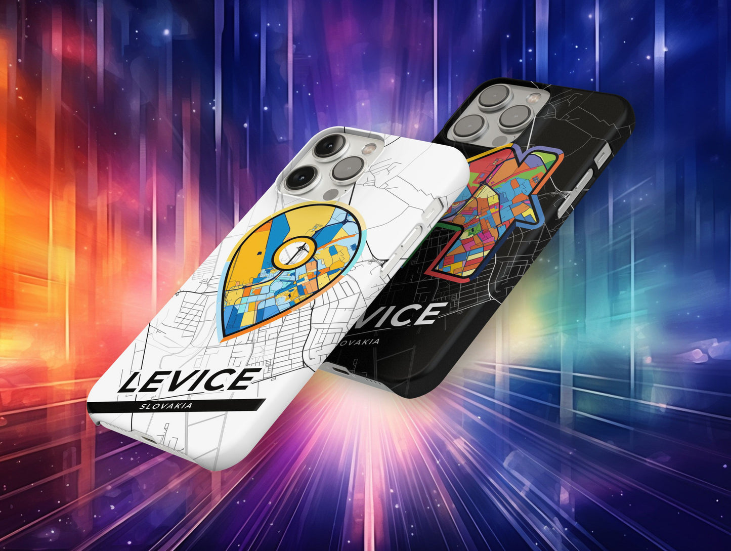 Levice Slovakia slim phone case with colorful icon. Birthday, wedding or housewarming gift. Couple match cases.
