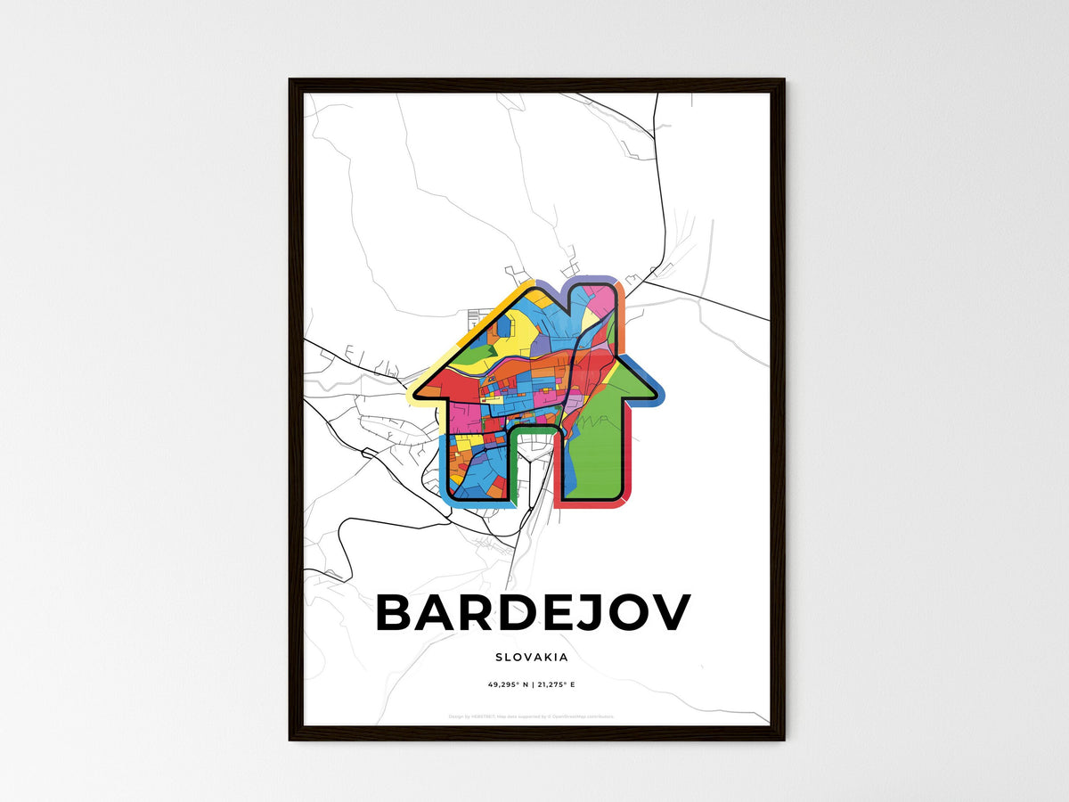 Bardejov Slovakia wedding art map with home icon