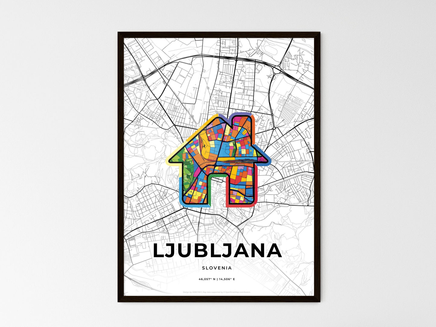 Ljubljana Slovenia wedding art map with home icon