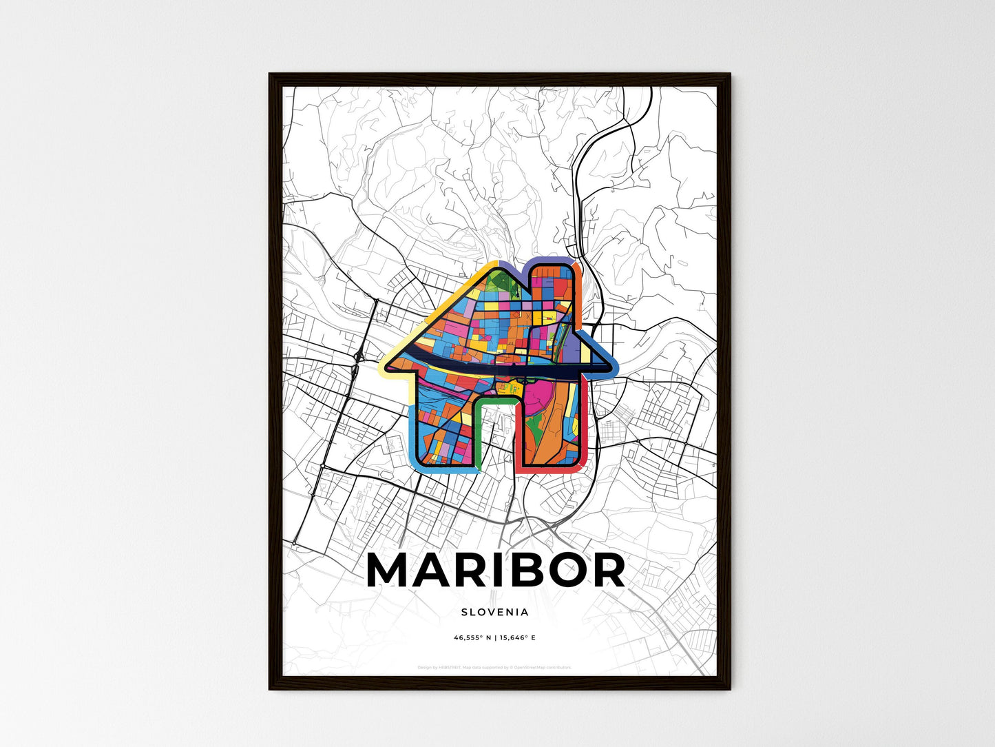 Maribor Slovenia wedding art map with home icon