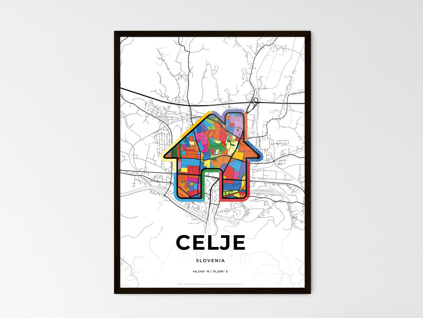 Celje Slovenia wedding art map with home icon