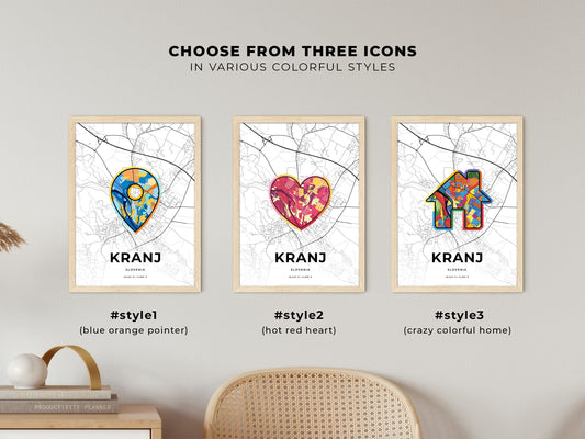 Kranj Slovenia maps with colorful icons