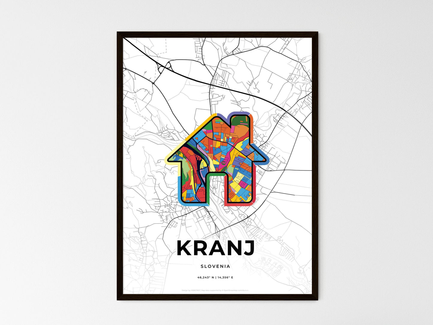 Kranj Slovenia wedding art map with home icon
