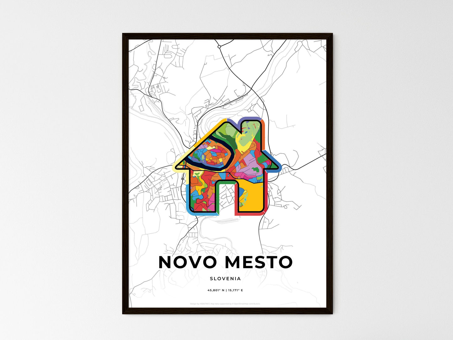 Novo Mesto Slovenia wedding art map with home icon