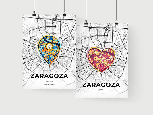 ZARAGOZA SPAIN minimal art map with a colorful icon. Where it all began, Couple map gift.