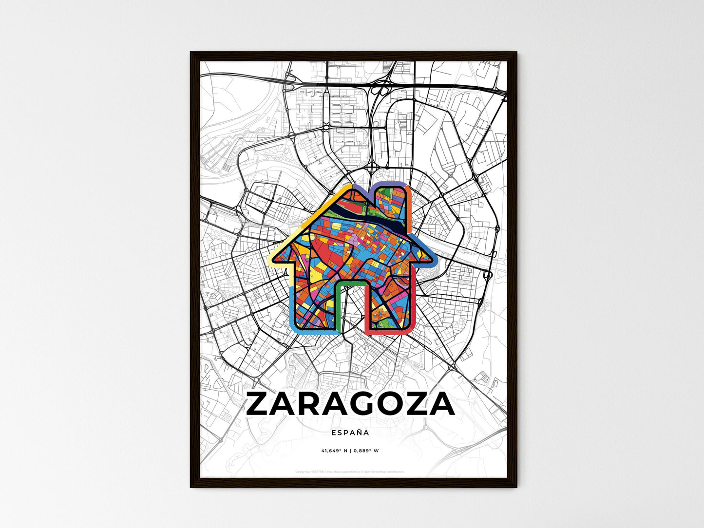 Zaragoza Spain wedding art map with home icon