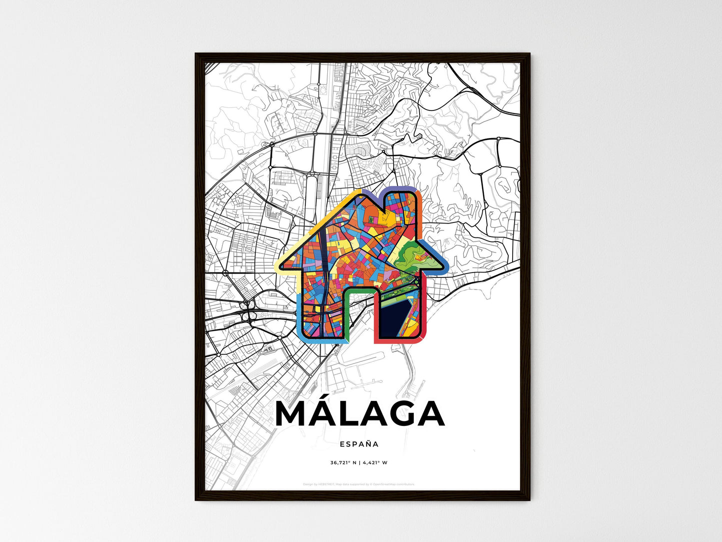 Málaga Spain wedding art map with home icon