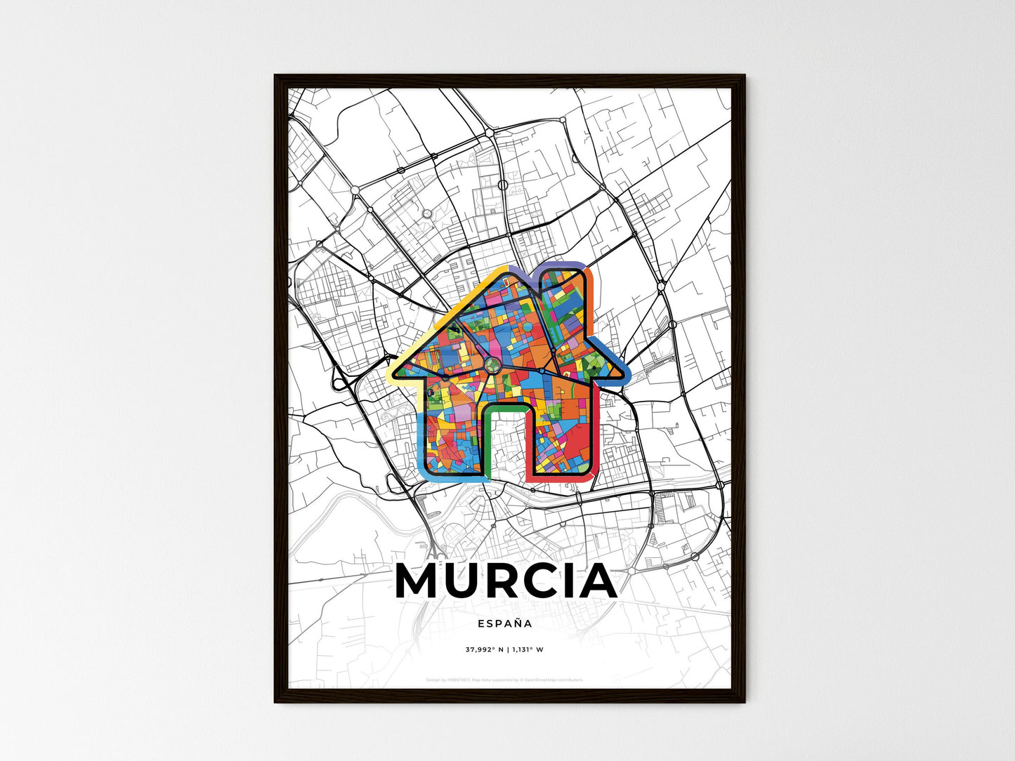 Murcia Spain wedding art map with home icon