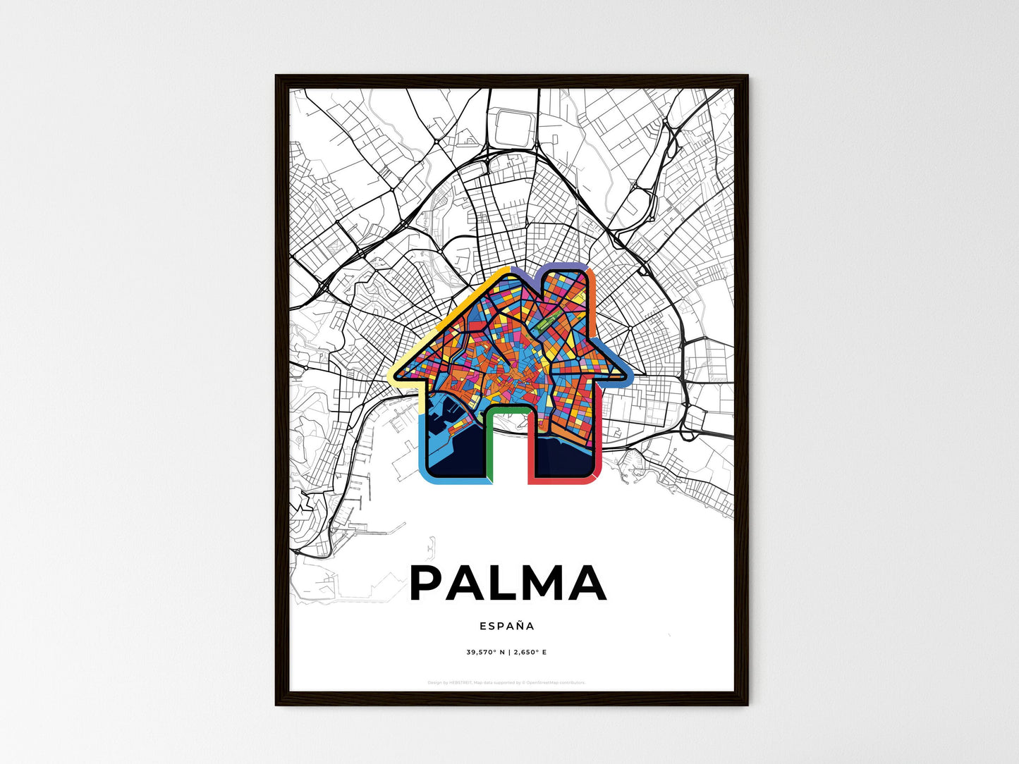 Palma Spain wedding art map with home icon