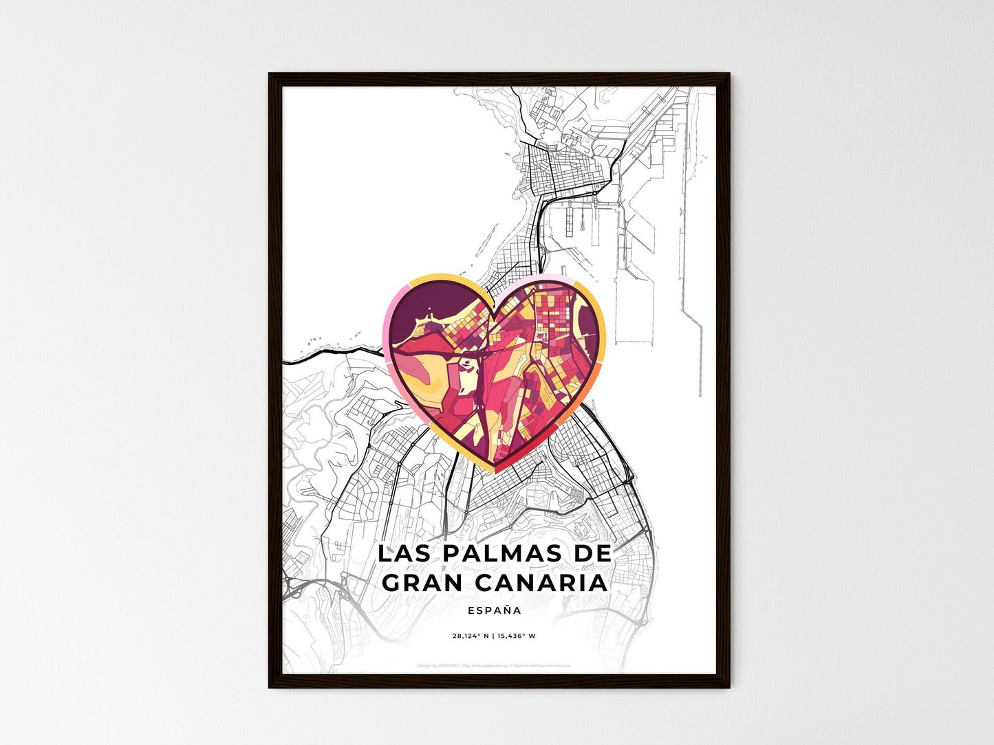 Las Palmas De Gran Canaria Spain wedding art map with heart icon