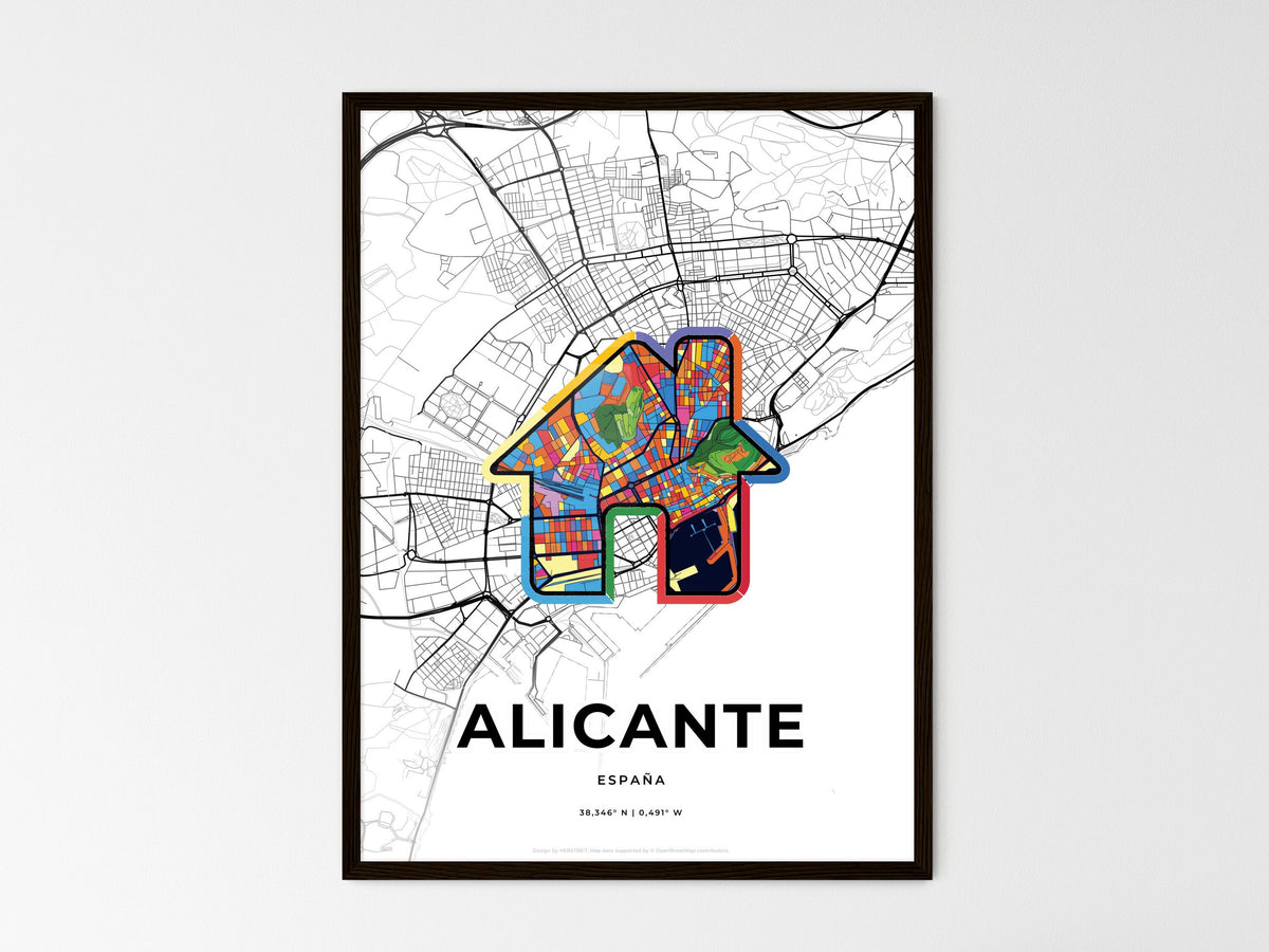 Alicante Spain wedding art map with home icon