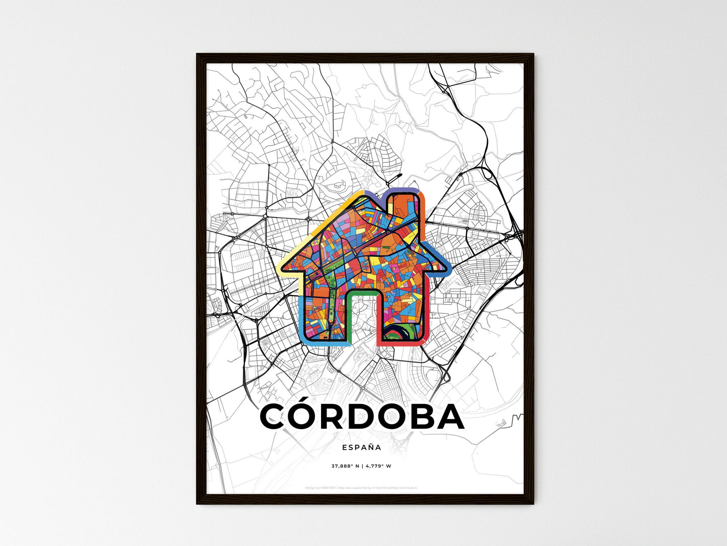 Córdoba Spain wedding art map with home icon