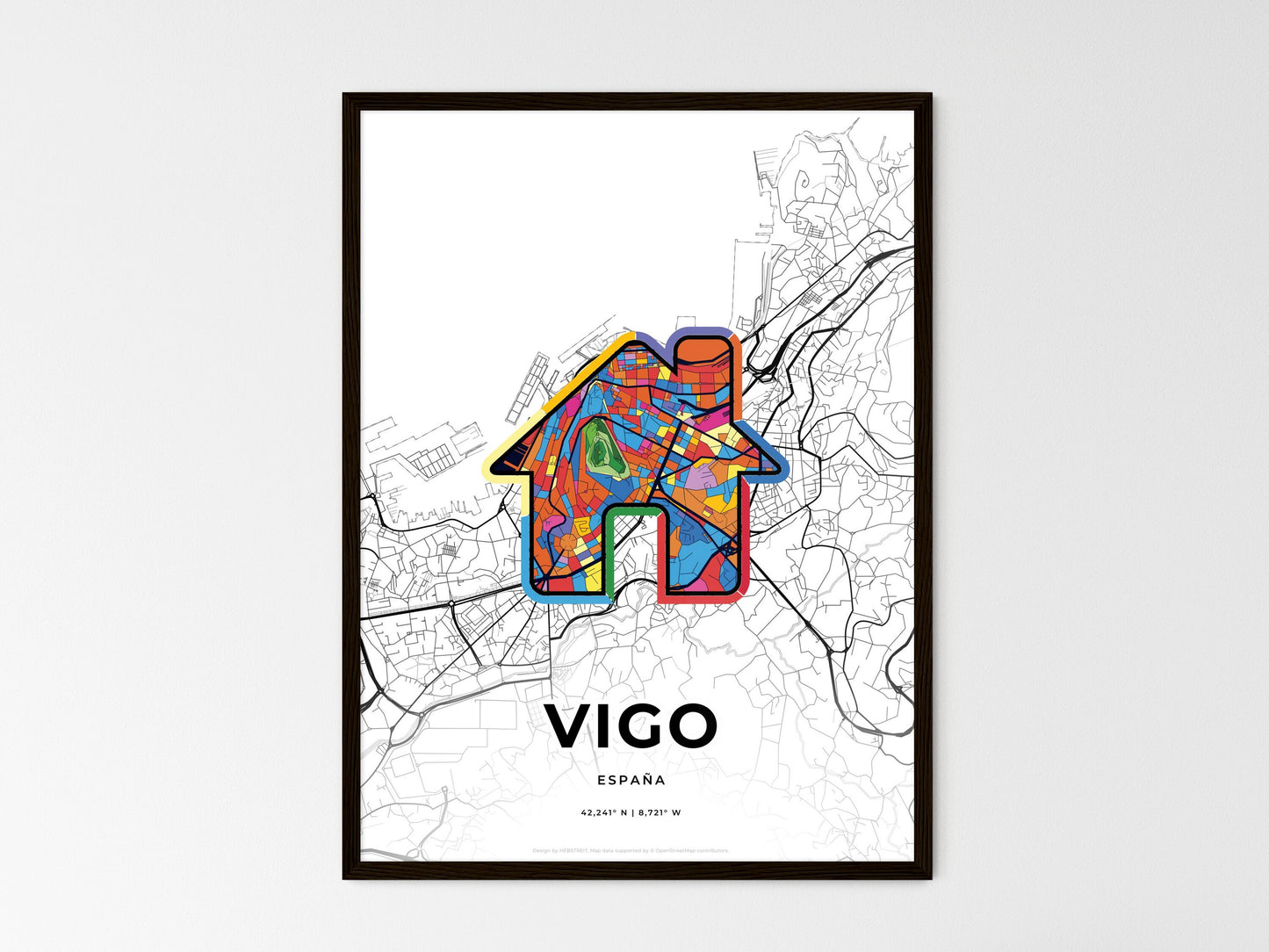 Vigo Spain wedding art map with home icon