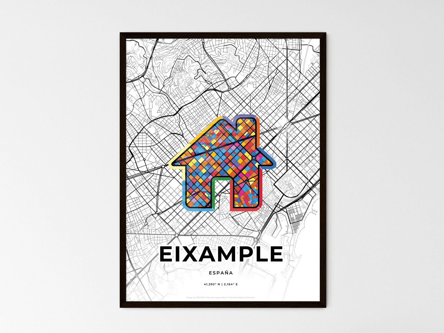 Eixample Spain wedding art map with home icon