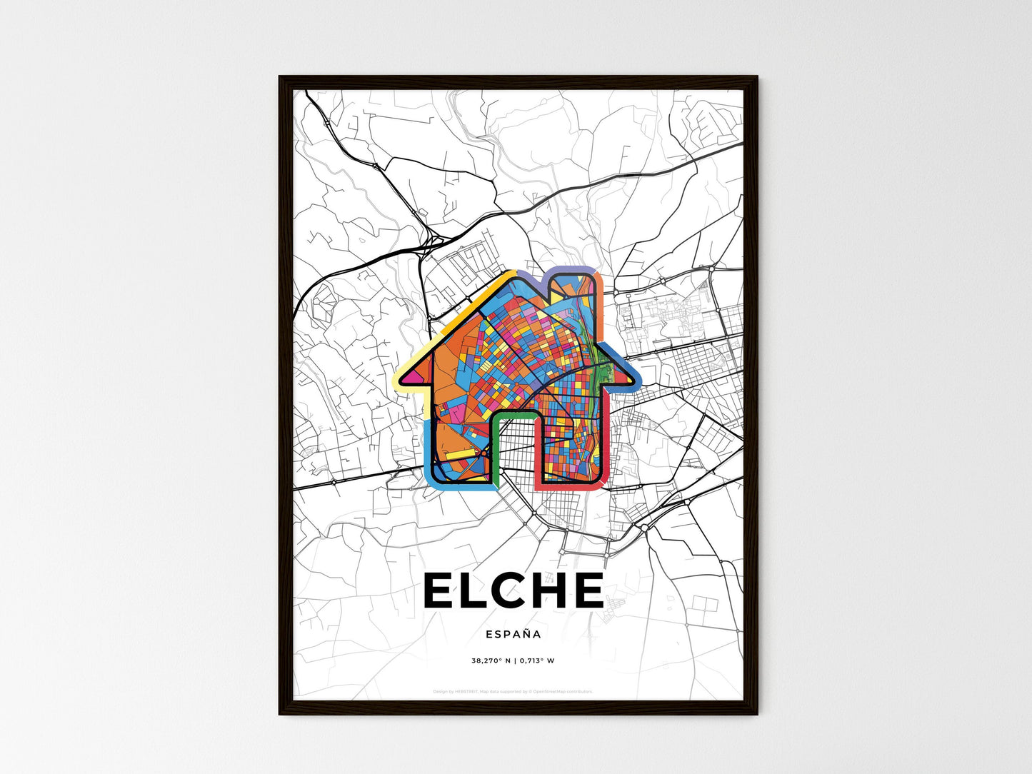 Elche Spain wedding art map with home icon