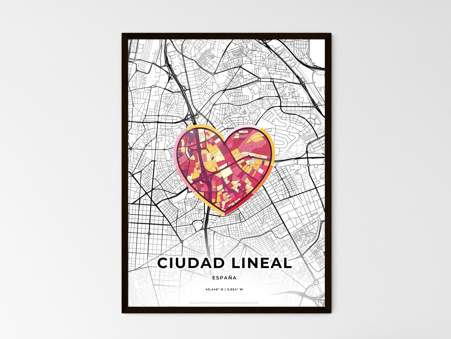 Ciudad Lineal Spain wedding art map with heart icon