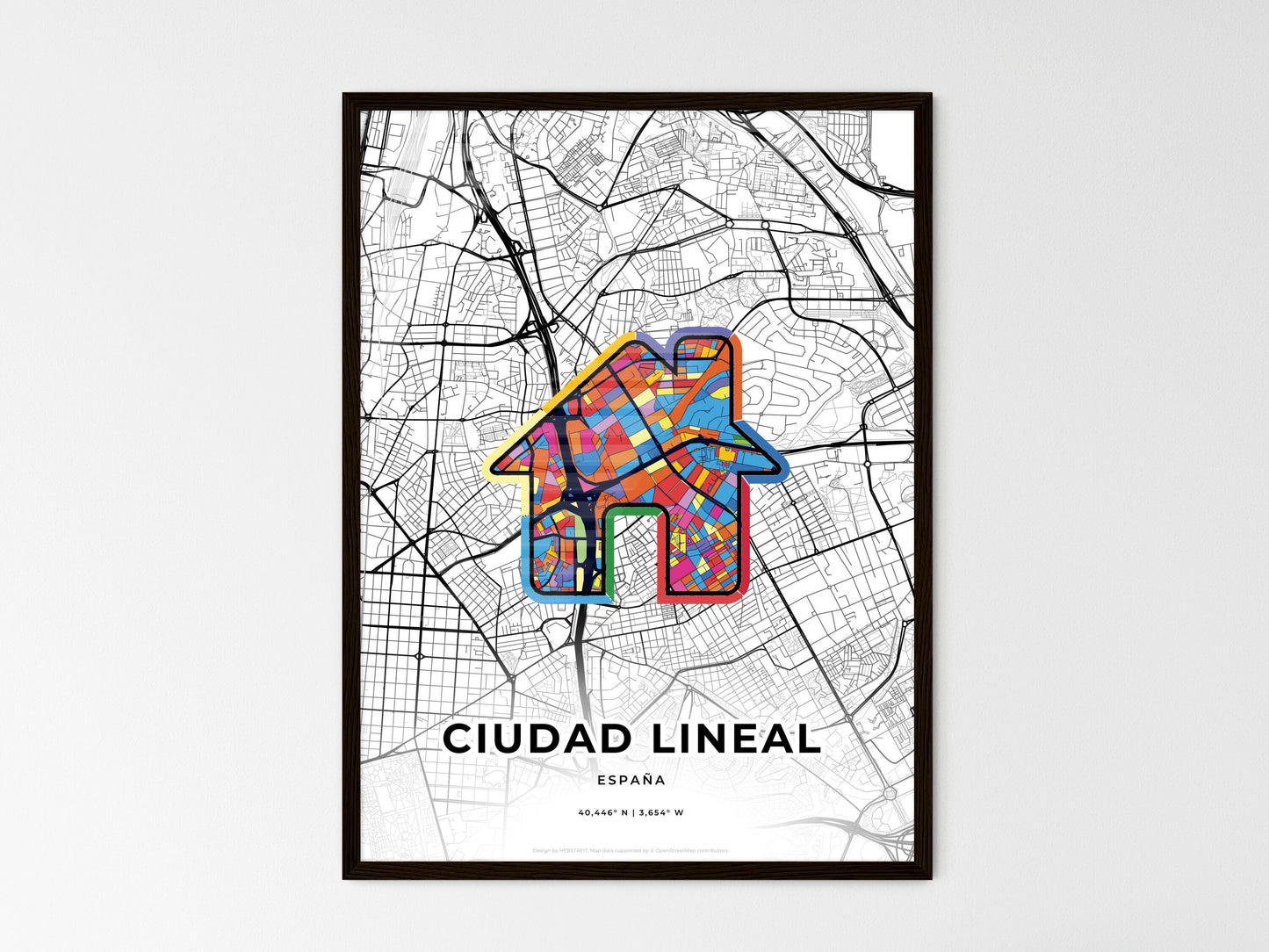 Ciudad Lineal Spain wedding art map with home icon