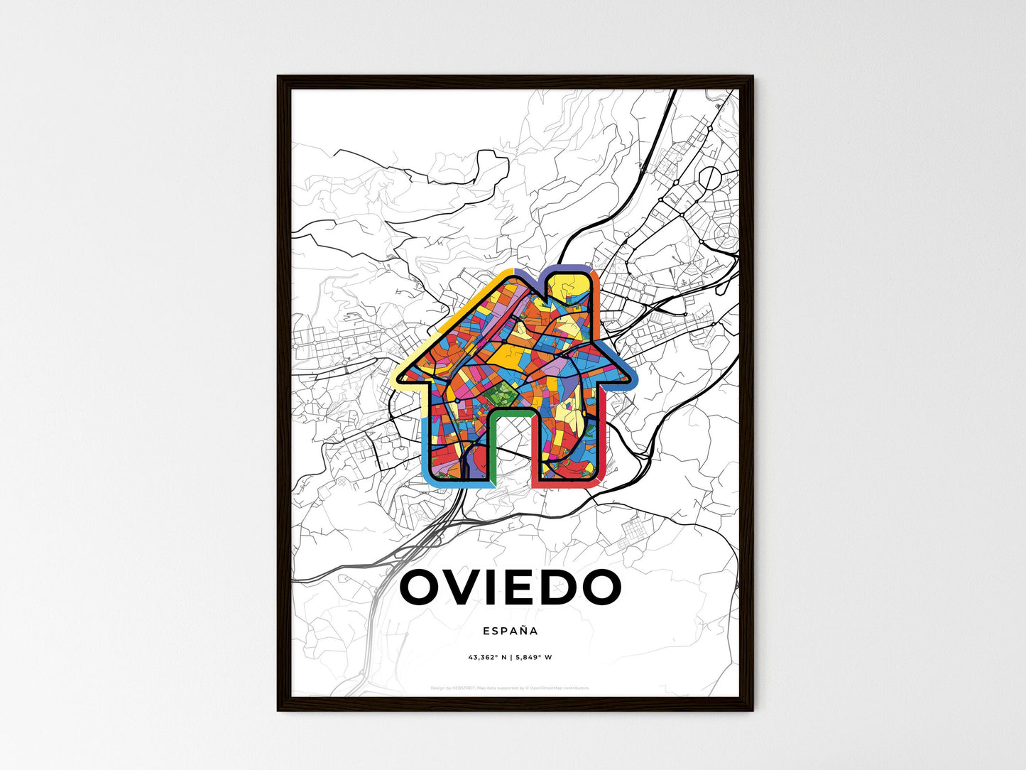 Oviedo Spain wedding art map with home icon