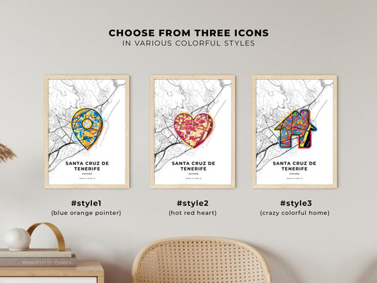 Santa Cruz De Tenerife Spain maps with colorful icons