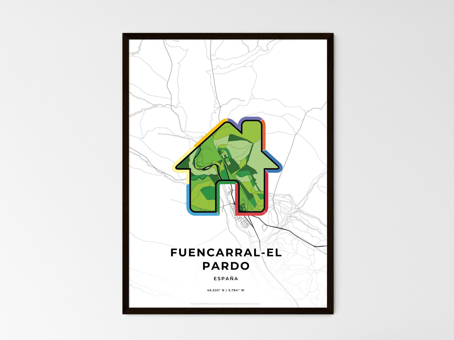Fuencarral-El Pardo Spain wedding art map with home icon