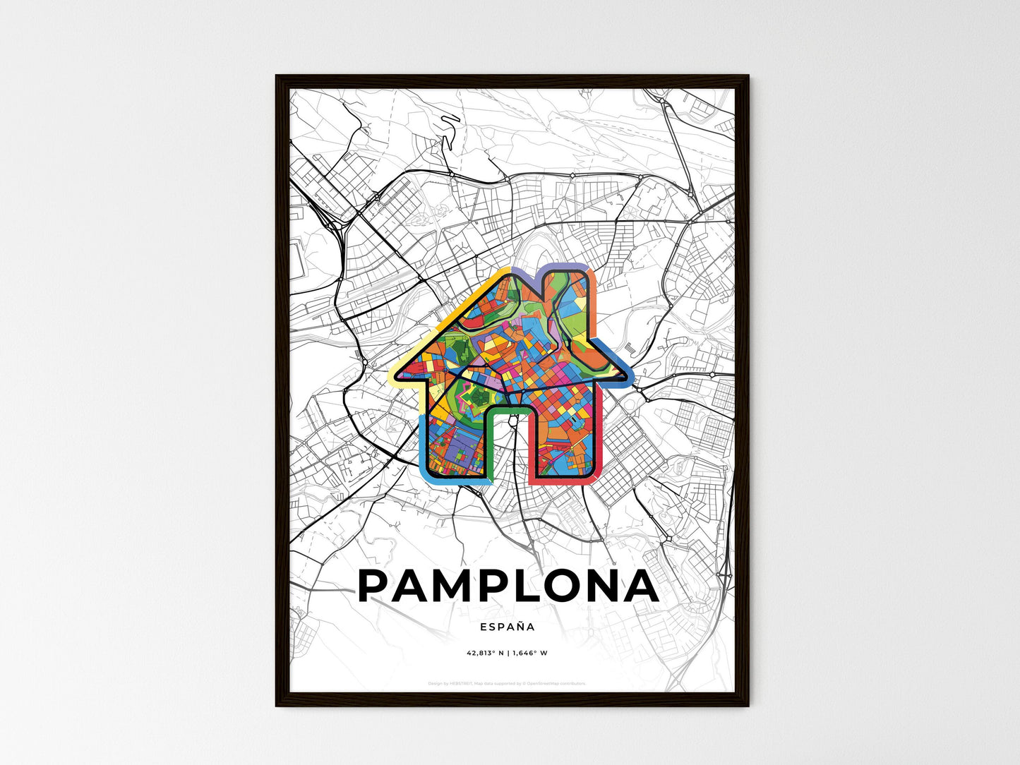 Pamplona Spain wedding art map with home icon