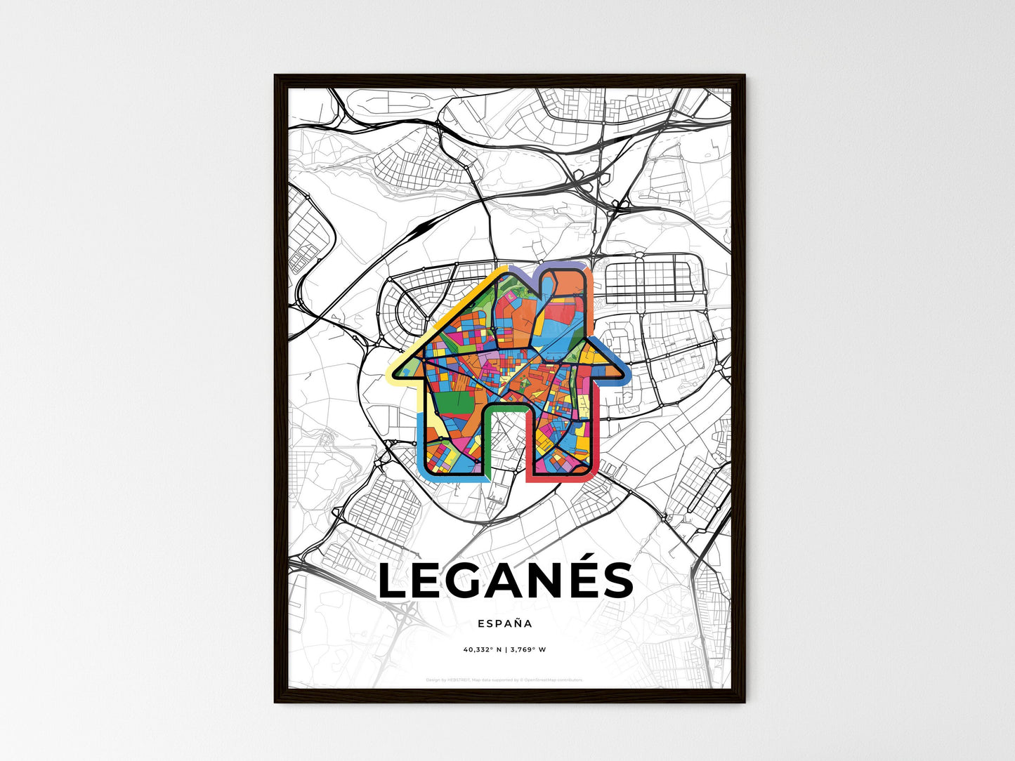 Leganés Spain wedding art map with home icon