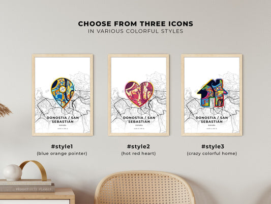 Donostia / San Sebastián Spain maps with colorful icons